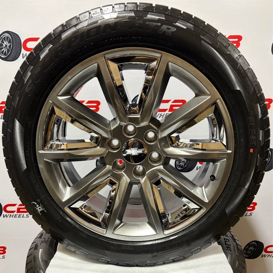 Chevrolet Suburban Tahoe 22" OER Hypersilver W/ Chrome Inserts Wheels and Tires