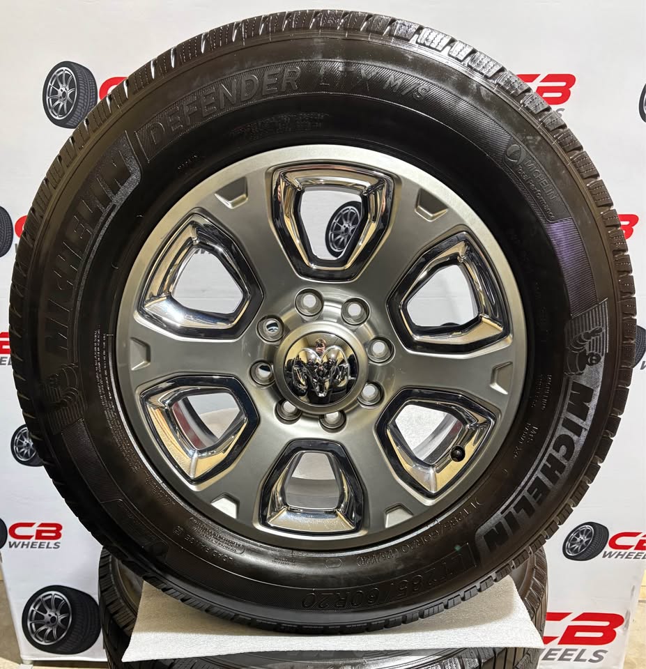 Ram 2500/3500 Laramie 20” OEM Hypersilver With Chrome Inserts Takeoff Wheels and Tires