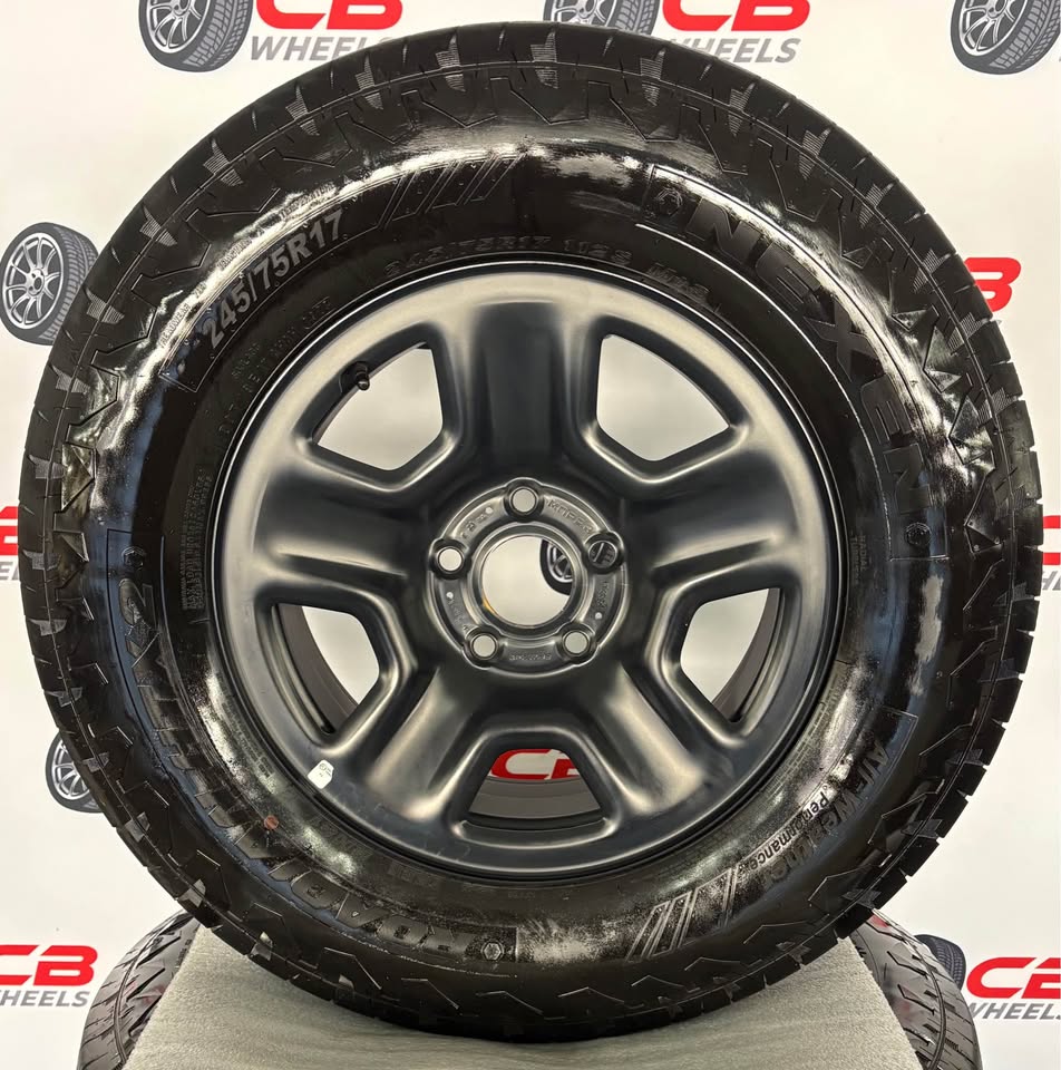 NEW Jeep Wrangler 17" OEM Black Steel Takeoff Wheels and Tires