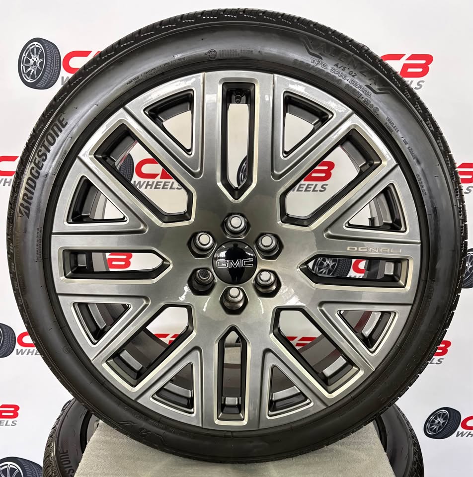 GMC Yukon Denali 24" OEM Machined Hypersilver Takeoff Wheels and Tires