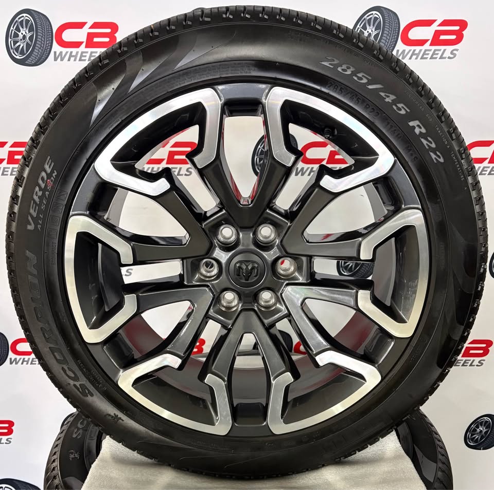 Ram 1500 Tungsten 22" OEM Machined Charcoal Takeoff Wheels and Tires