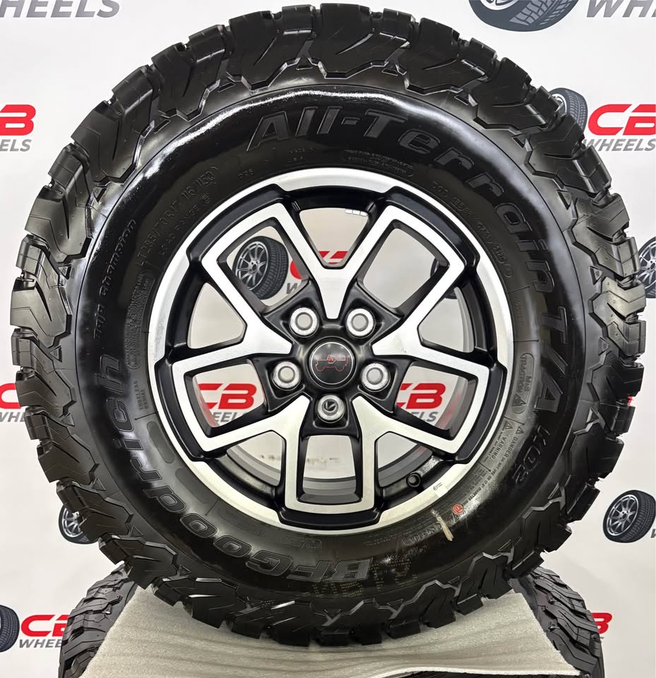 Jeep Wrangler Rubicon 17" OEM Machined Black Takeoff Wheels and Tires