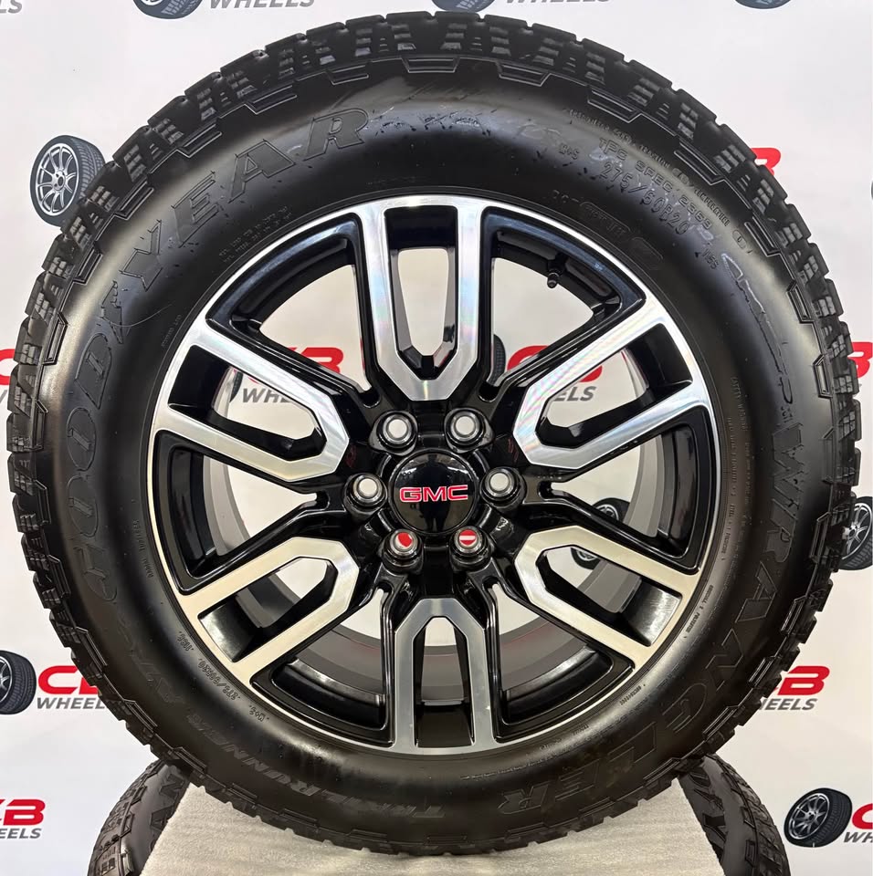 GMC Sierra 1500 AT4 20" OEM Machined Gloss Black Takeoff Wheels and Tires