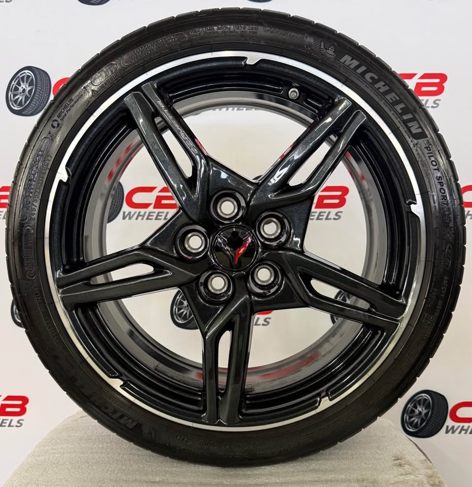 Chevrolet Corvette C8 OEM Machined Gloss Black Takeoff Wheels and Tires