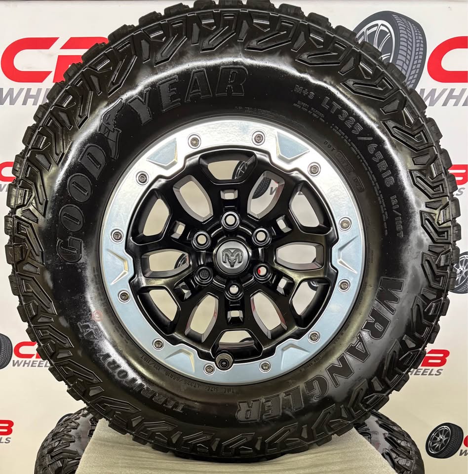 Ram 1500 TRX 18" OEM Satin Black W/ Chrome Beadlock Takeoff Wheels and Tires