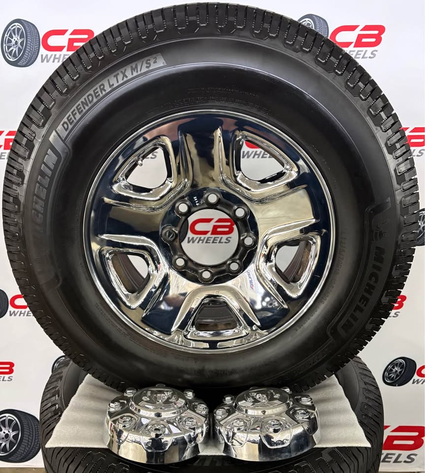Ram 2500/3500 18" OEM Chrome Clad Steel Wheels and Tires With Center Caps
