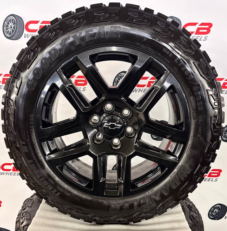 Chevrolet Silverado 1500 Trail Boss 20" OEM Gloss Black Takeoff Wheels and Tires