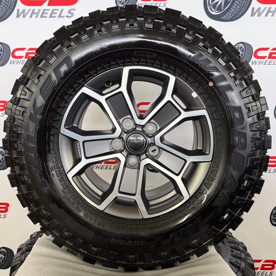 Jeep Wrangler 17" OEM Machined Charcoal Takeoff Wheels and Tires