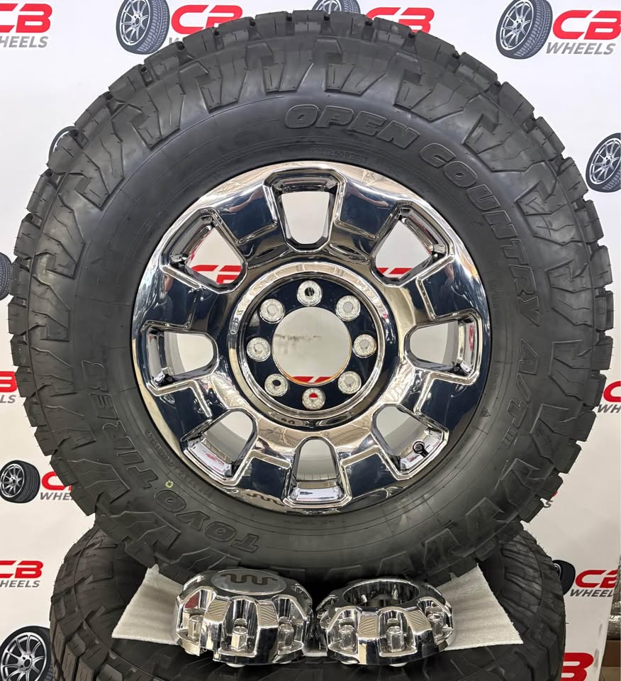 Ford F250/F350 20" OEM PVD Chrome Takeoff Wheels with 37" Toyo Open Country Tires