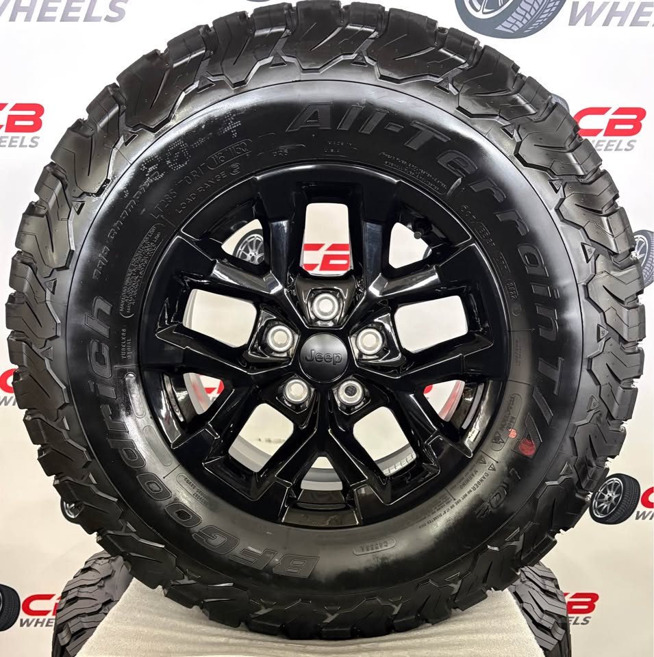 Jeep Wrangler 17" OEM Gloss Black Takeoff Wheels and Tires