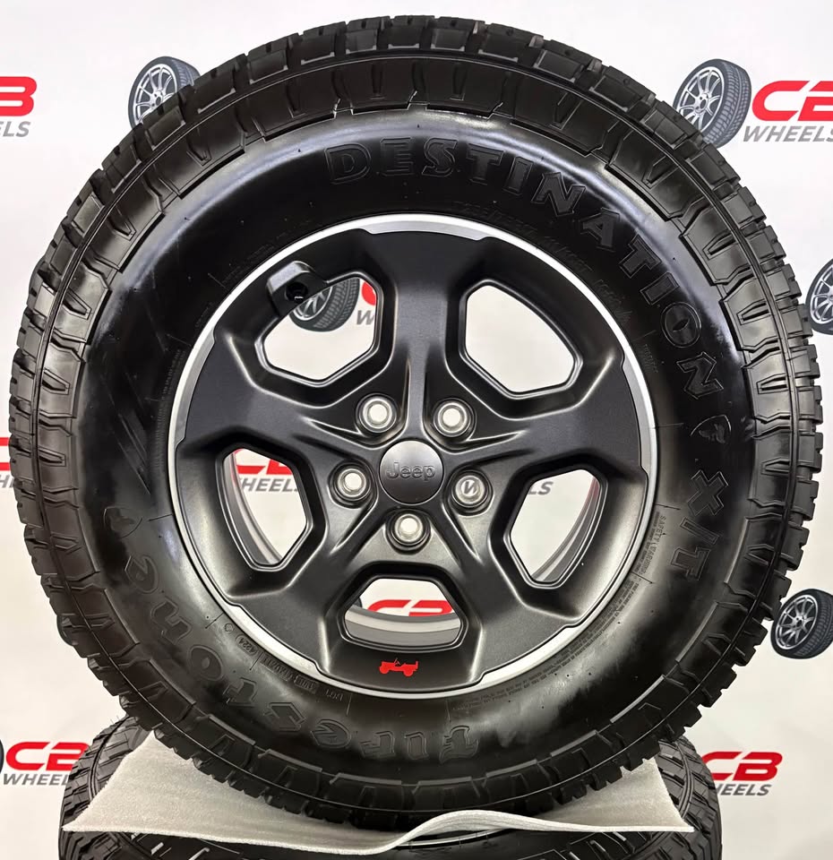 Jeep Wrangler 17" OEM Machined Charcoal Takeoff Wheels and Tires