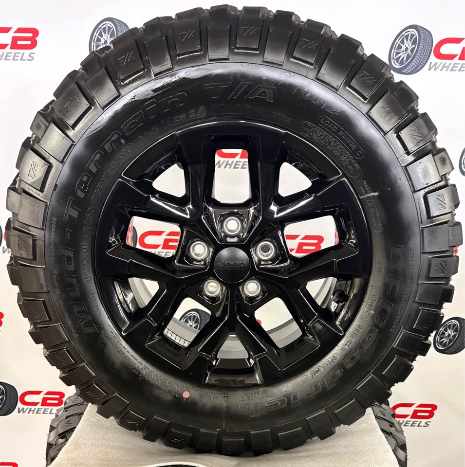 Jeep Wrangler 17" OEM Gloss Black Takeoff Wheels and Tires