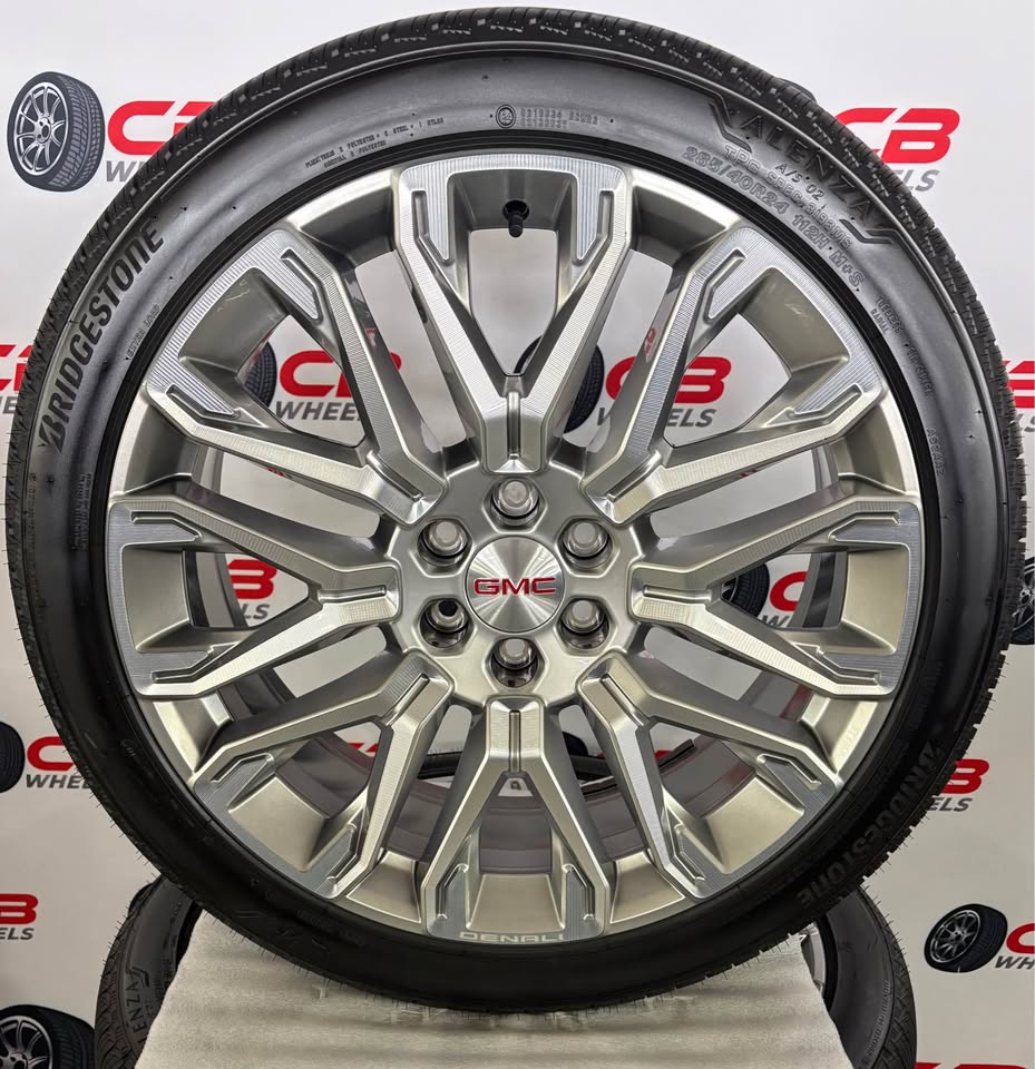 GMC Yukon Denali 24" OEM Machined Silver Takeoff Wheels and Tires