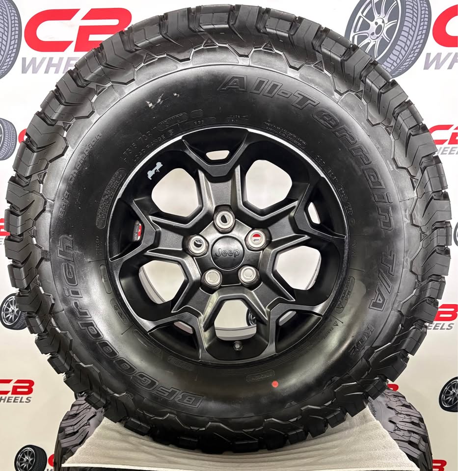 Jeep Wrangler 17" OEM Matte Black Takeoff Wheels and Tires